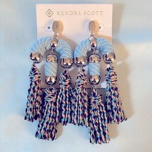 Brand New Kendra Scott Masie Tassel Statement Earrings Blue Periwinkle Rhodium